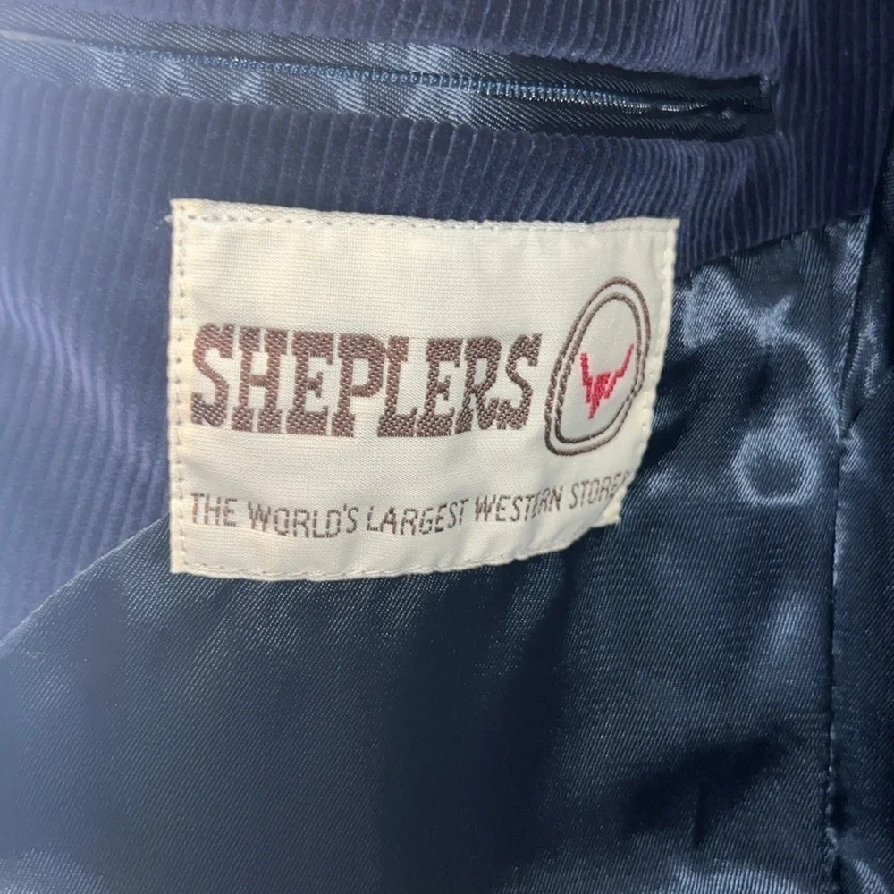 Sharp Sheplers navy blue corduroy western blazer sport coat elbow patches 42L